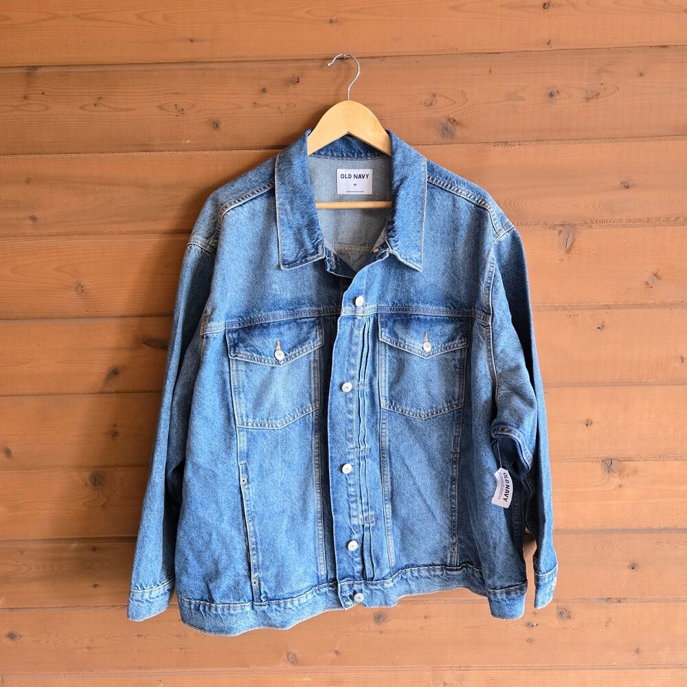 Old Navy Relaxed Classic Jean Jacket 4X NWT Button Front Collared Coat Blue - Picture 2 of 5